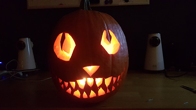 This year’s pumpkin. It was suppose to be the Cheshire Cat but somehow ended up more twisted.