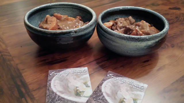 Our Empty Bowls. Now full with dinner.