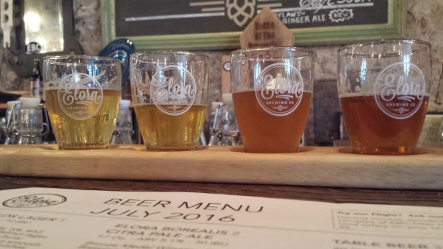 Sampler flight from the Elora Brewing Company – LADY FRIEND IPA was a winner