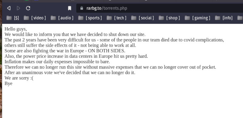 Another torrent site turns off the lights...